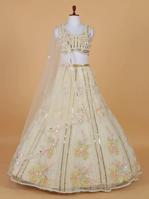 Glorious gold net lehenga choli with sequins work