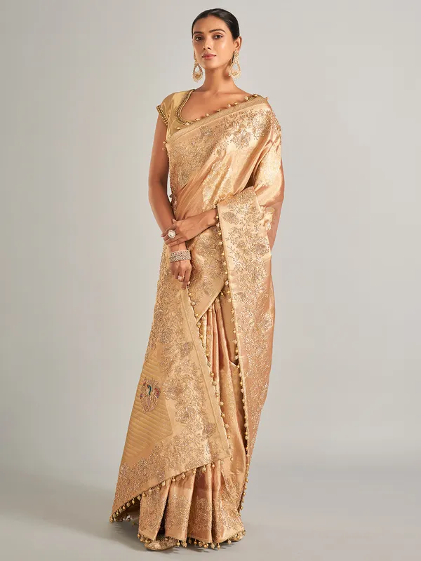 Glorious golden silk saree with zari work