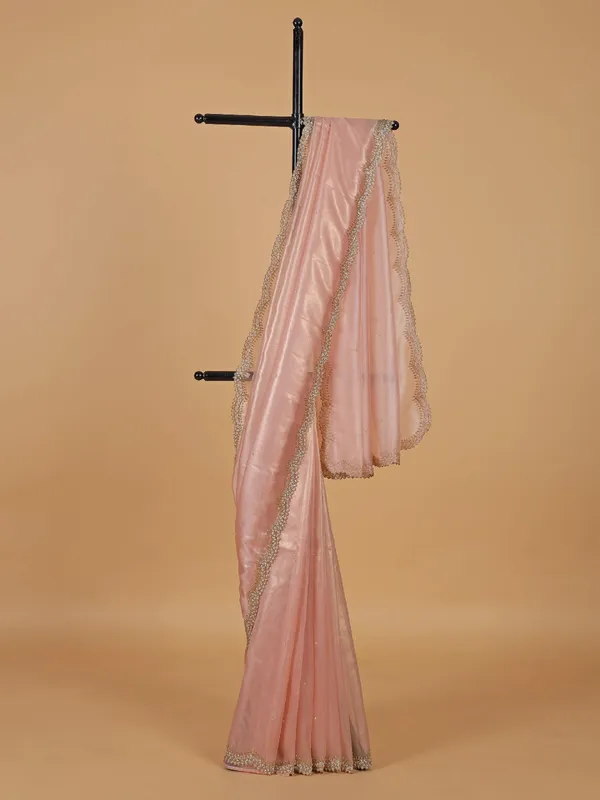 Glorious organza saree in peach colour