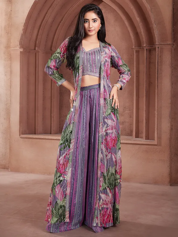 Glorious purple silk palazzo salwar suit