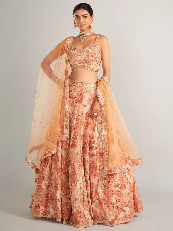 Glossy peach lehenga choli in silk