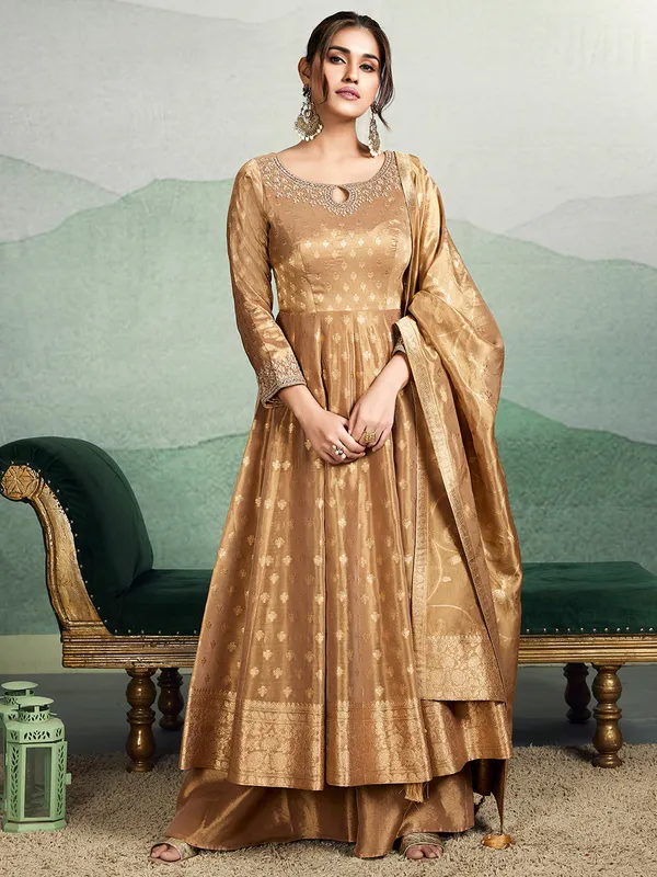 Gold banarasi silk palazzo suit for wedding