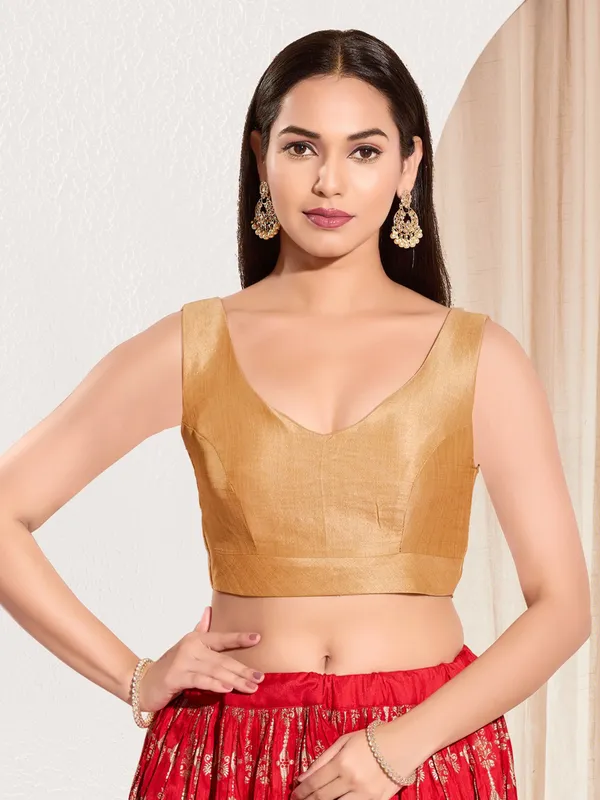 Gold ready made blouse in rich silk for women