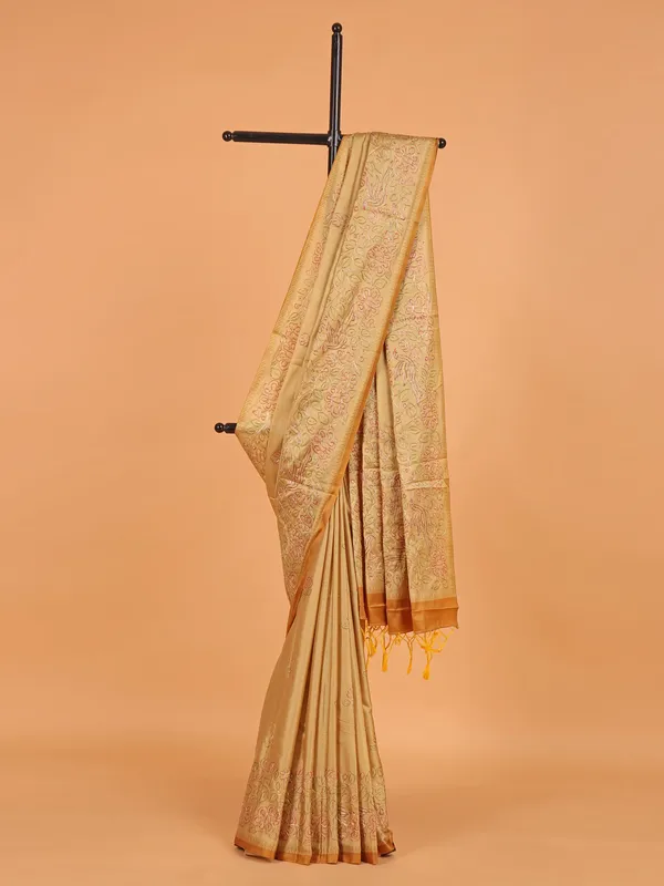 Gold semi silk printed wedding wear saree