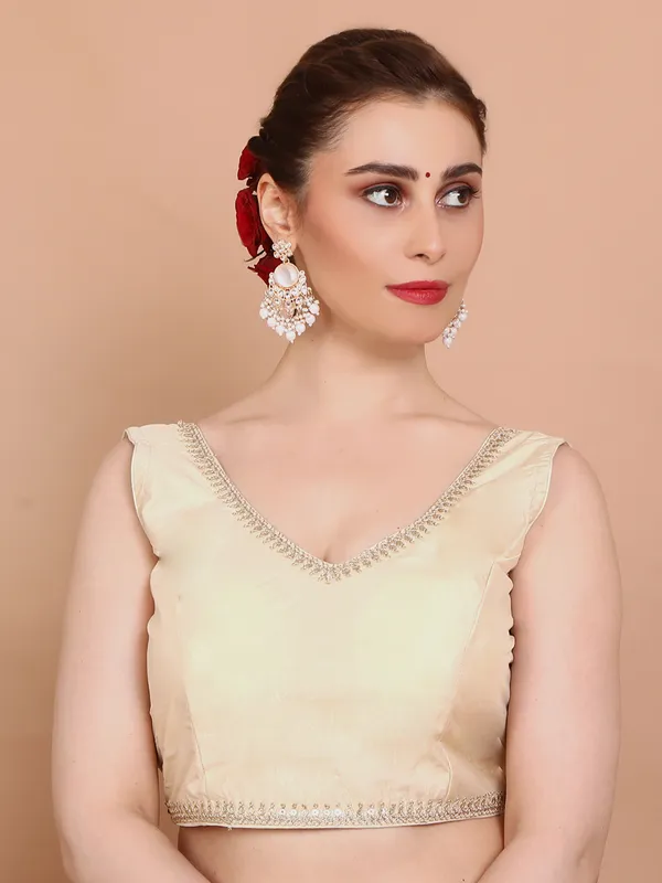 Gold tissue silk sleeveless ready made alterable blouse
