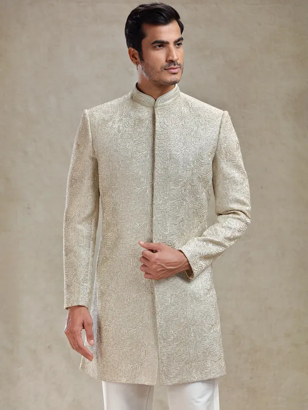 Golden beige rich embroideried indo western set