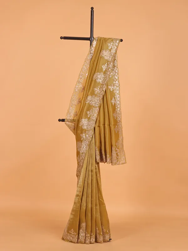 Golden brown wedding wear saree in organza
