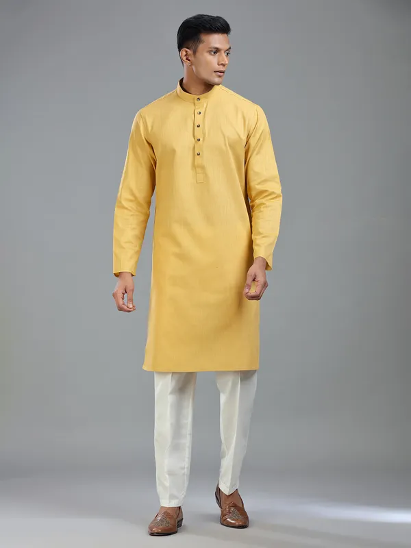 Golden ethnic finest cotton kurta suit for men