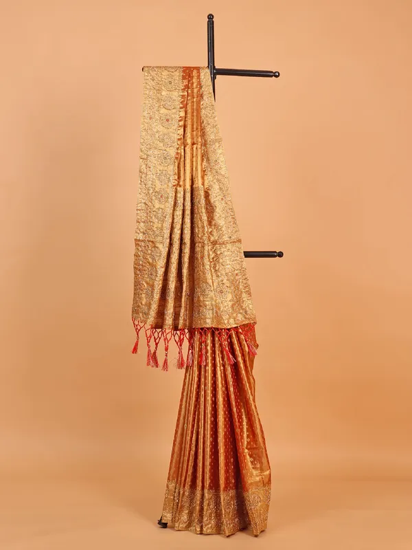 Golden kanjivaram tissue silk saree