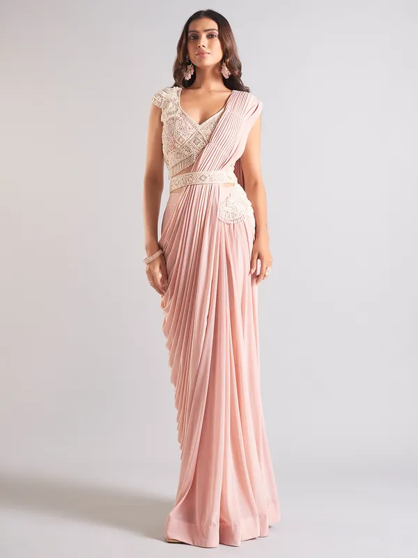 Golden pink saree for wedding