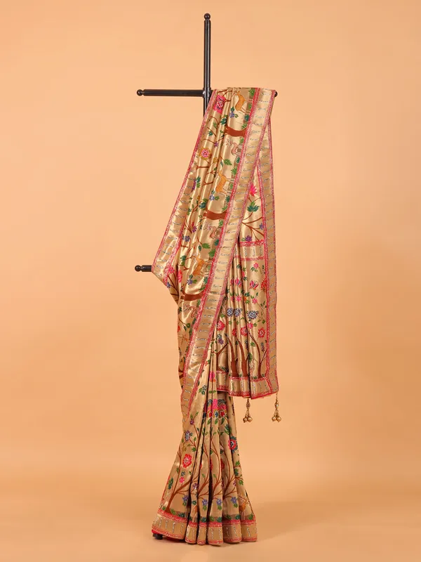 Golden tissue silk printed wedding wear saree