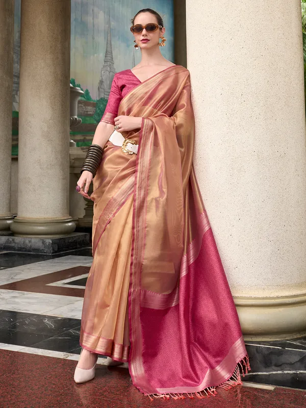 Golden tissue silk zari weaving saree