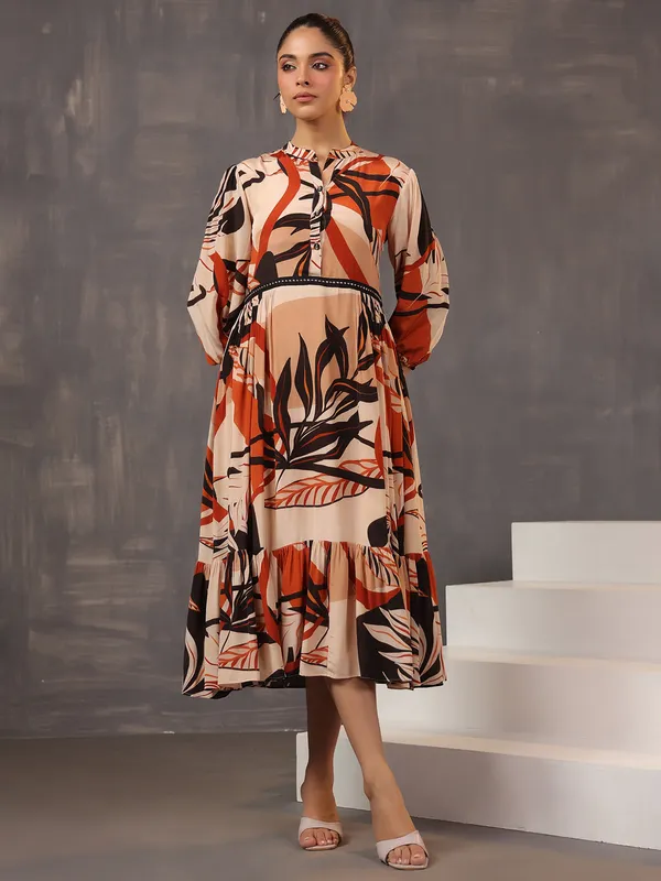 Gorgeous beige cotton silk kurti with print