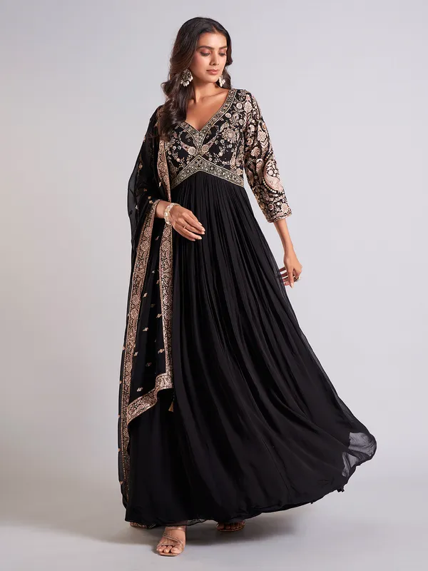 Gorgeous black georgette anarkali salwar suit