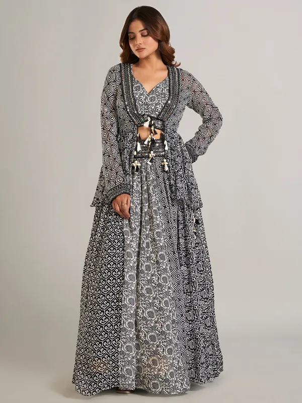 Gorgeous black printed silk lehenga choli