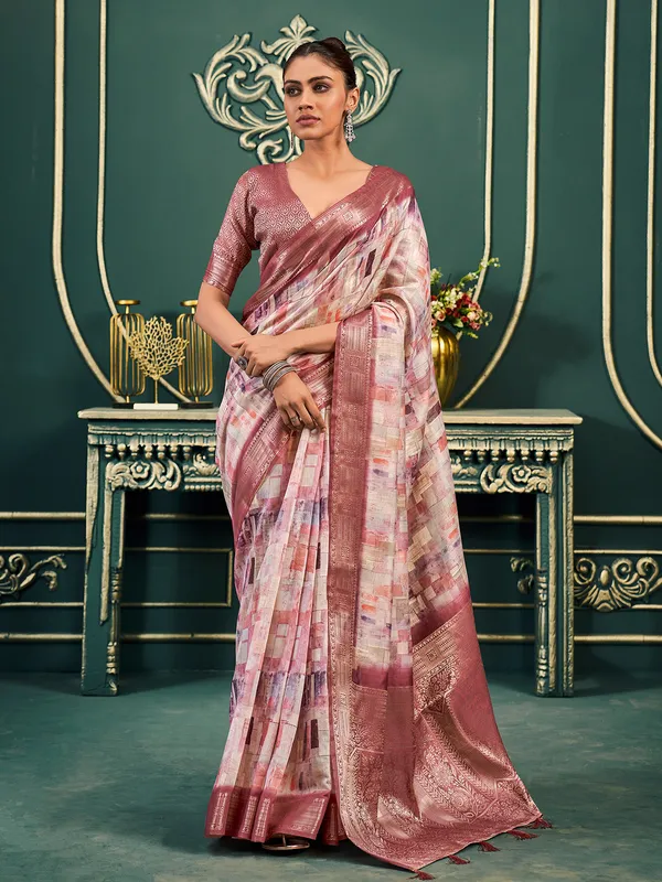 Gorgeous brown cotton zari weaving saree