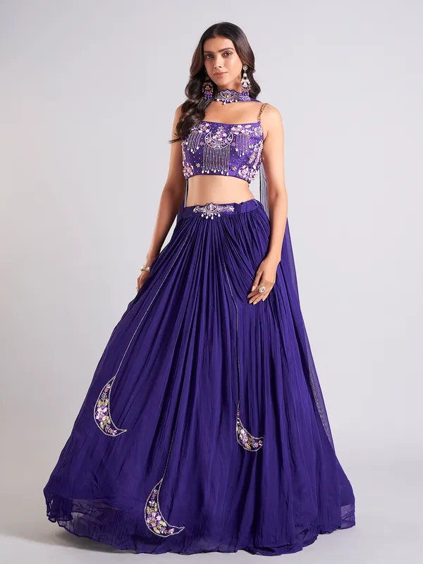 Gorgeous dark purple lahenga choli in georgette