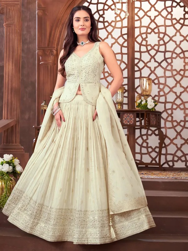 Gorgeous ethnic cream lehenga choli in silk