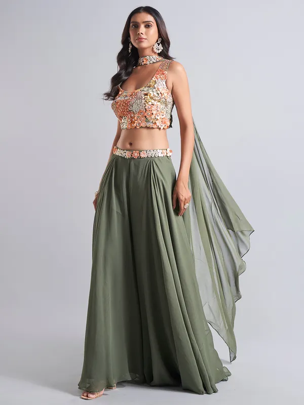 Gorgeous green georgette palazzo salwar suit