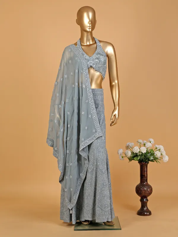 Gorgeous grey georgette palazzo suit