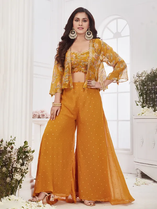 Gorgeous  jacket style mustard yellow palazzo suit