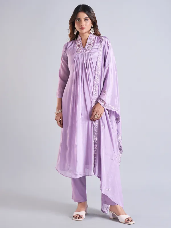 Gorgeous lilac purple georgette salwar suit