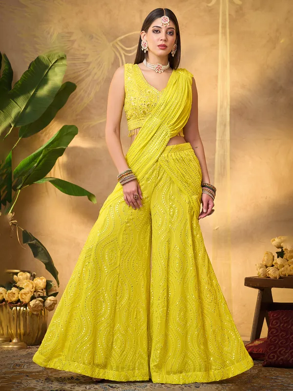 Gorgeous lime yellow georgette palazzo suit
