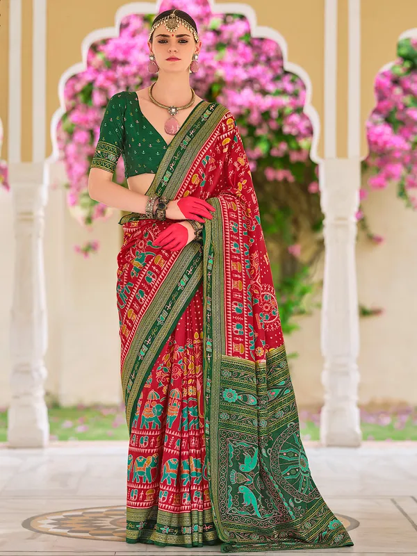 Gorgeous maroon printed silk saree