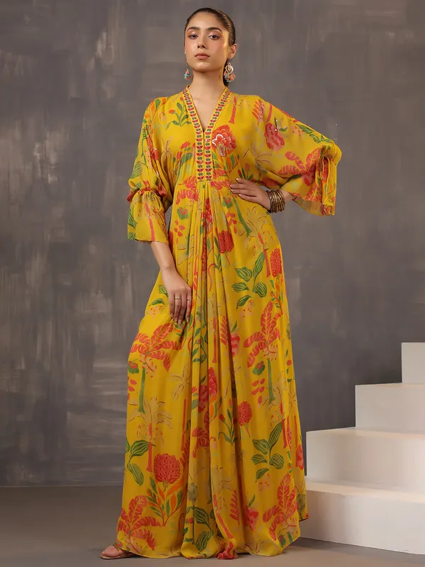Gorgeous muetard yellow floor length suit