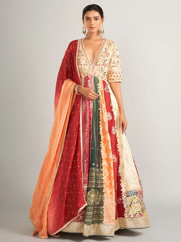 Gorgeous multicplour silk anarkali salwar suit