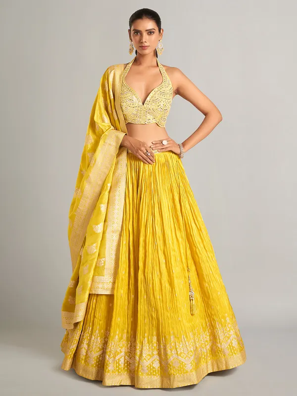 Gorgeous mustard yellow laycra lehenga choli