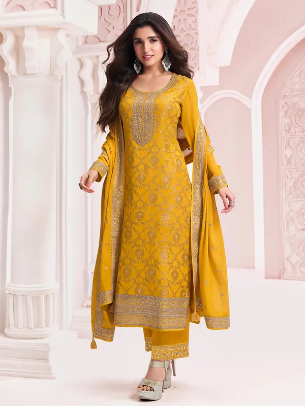 Gorgeous mustard yellow silk salwar suit