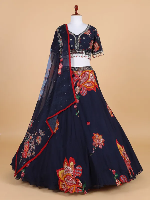 Gorgeous navy lehenga choli with dupatta