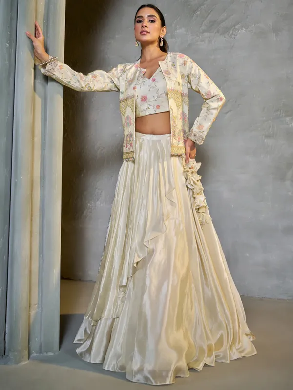 Gorgeous off-white satin lehenga choli