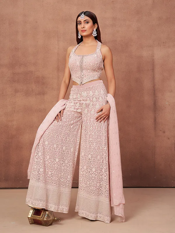 Gorgeous onion pink georgette palazzo salwar suit