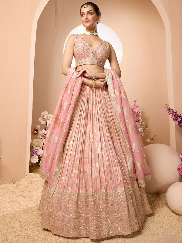 Gorgeous pastel pink wedding style lehenga choli