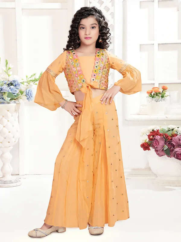 Gorgeous peach georgette palazzo suit