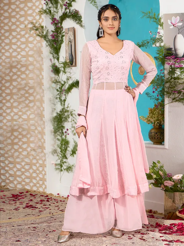 Gorgeous pink georgette palazzo salwar suit