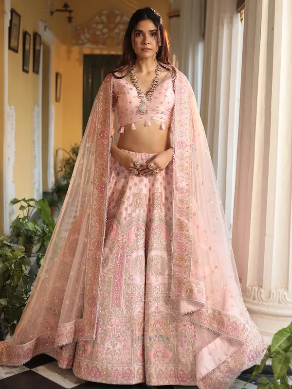 Gorgeous pink lehenga choli in raw silk