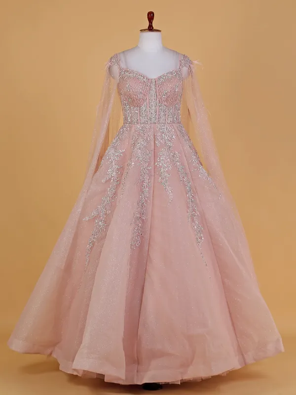 Gorgeous pink net designer gown