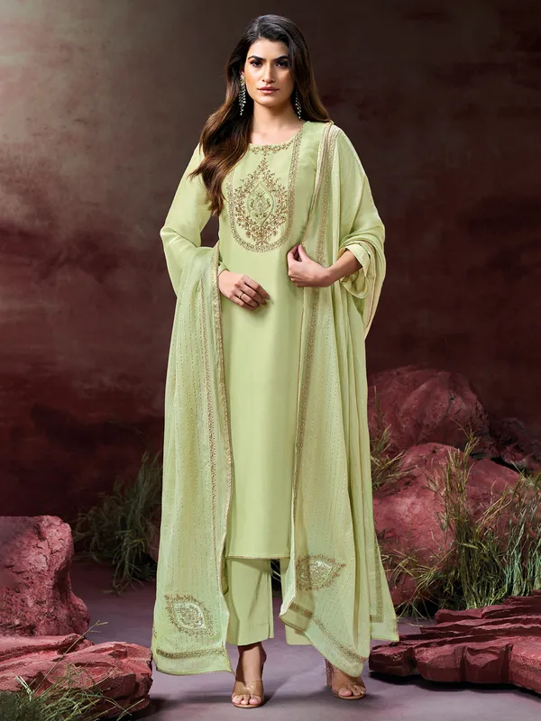 Gorgeous pista green silk palazzo suit