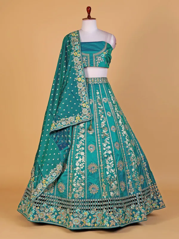 Gorgeous rama blue silk lahenga choli