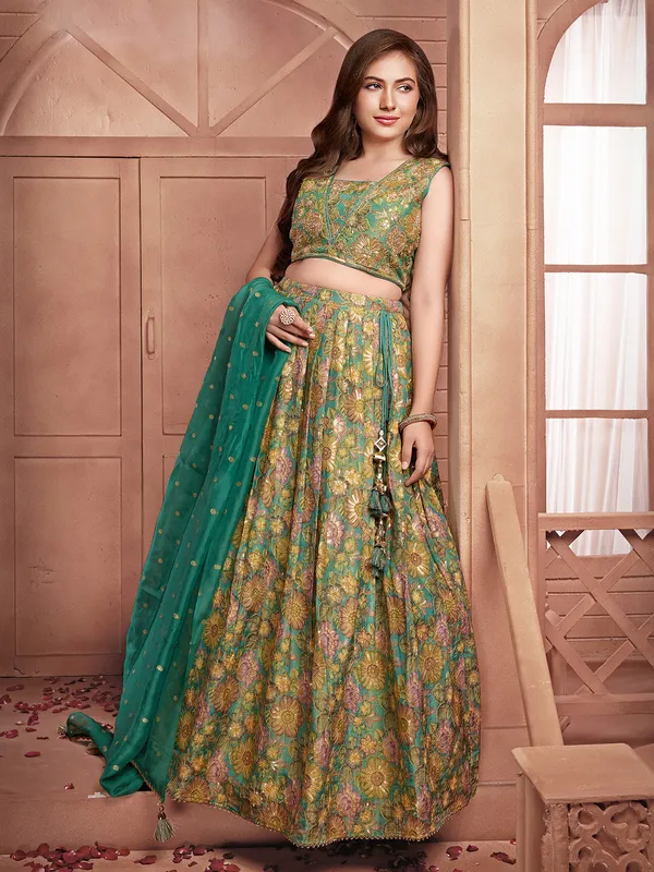 Gorgeous rama green printed lehenga choli