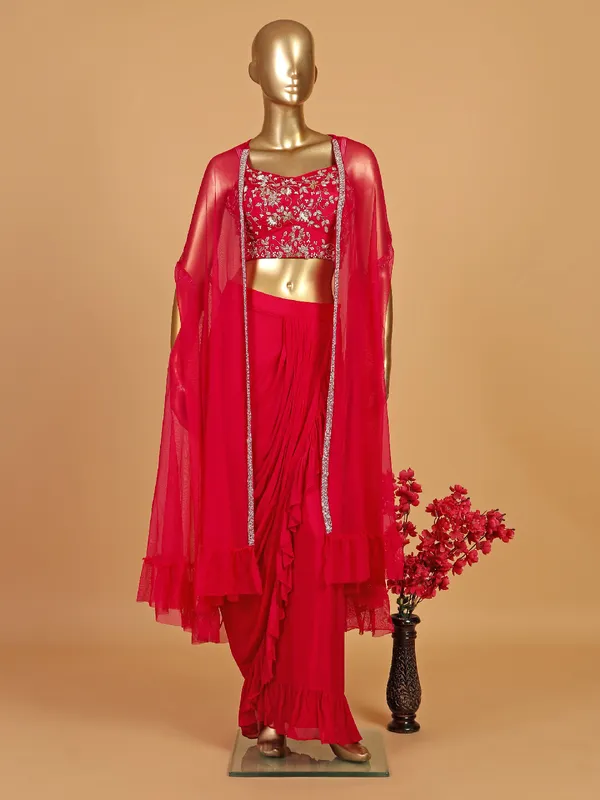 Gorgeous rani color silk jacket style suit