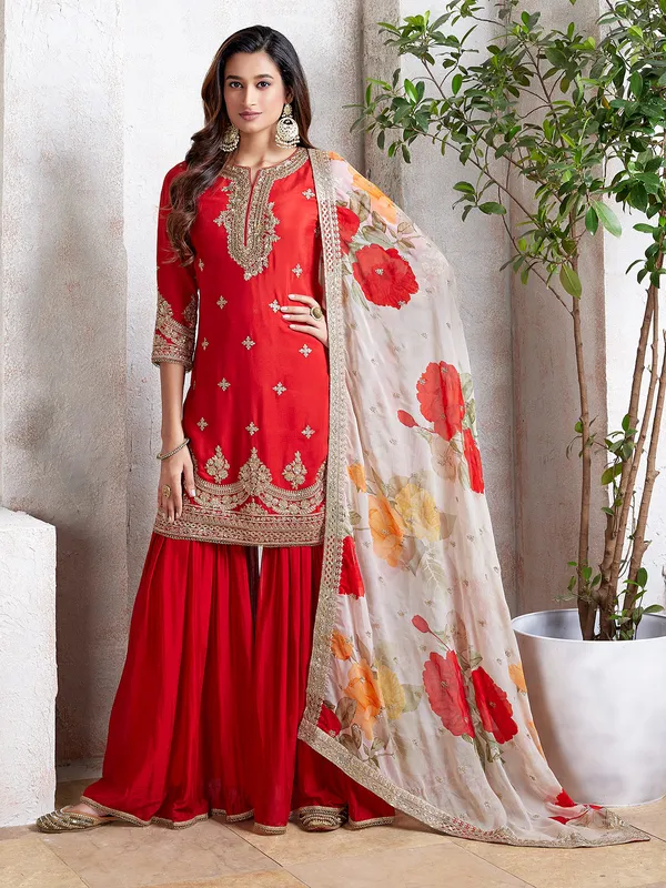 Gorgeous red sharara salwar suit