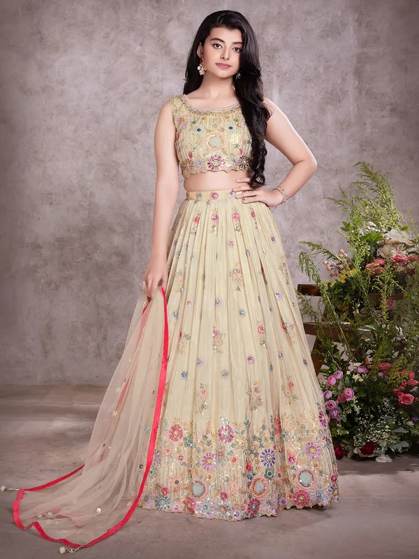 Gorgeous silk beige lehenga choli for girls