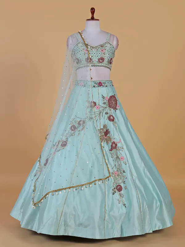 Gorgeous sky blue lahenga choli for wedding