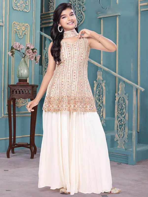 Gorgeous white georgette palazzo salwar suit