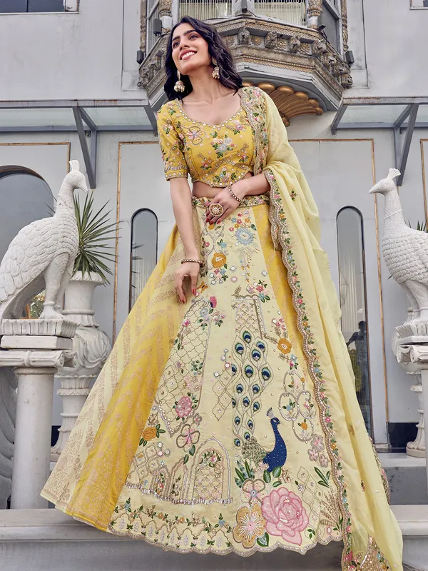 Gorgeous yellow silk embroidery lehenga choli