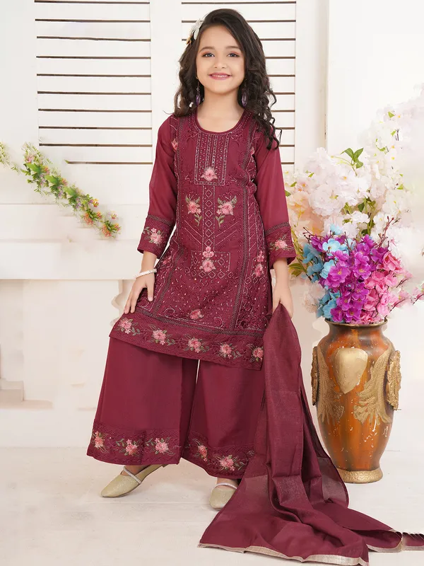 Graceful maroon silk palazzo salwar suit
